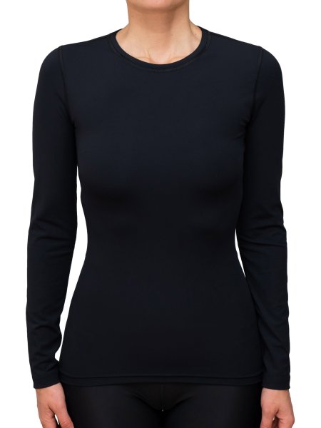 Preview: WOMEN UV Langarmshirt ‘avaro black‘ front view with model 