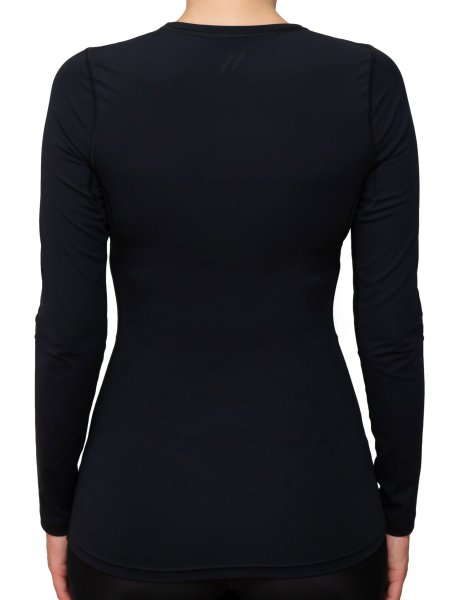 Preview: WOMEN UV Langarmshirt ‘avaro black‘ back view with model 