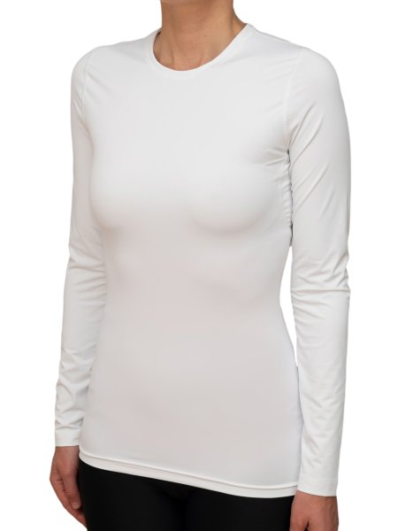 Preview: WOMEN UV Langarmshirt ‘avaro white‘ side view with model 