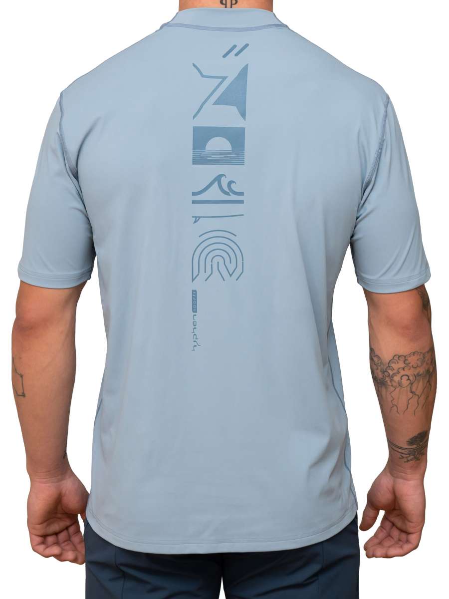 MEN UV Shirt ‘notaki bell air‘ back view with model 