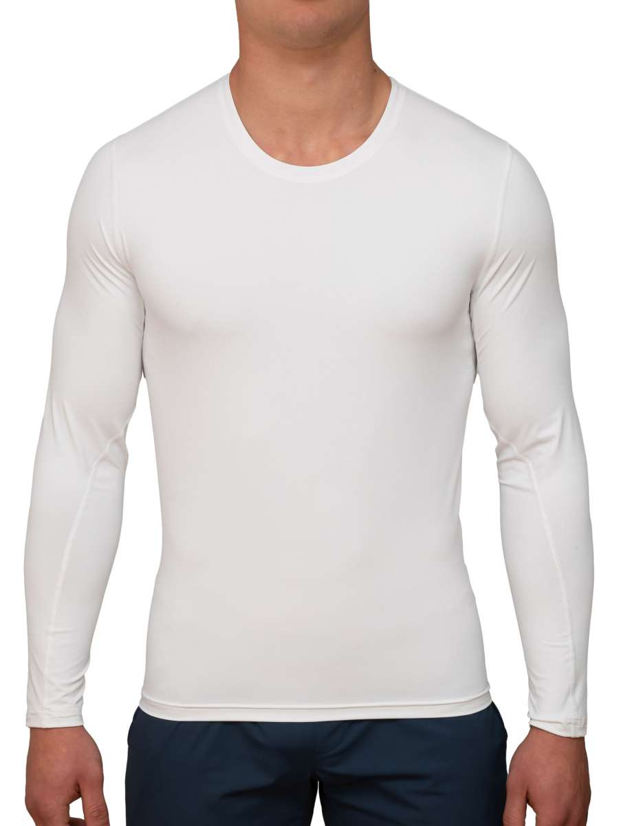 MEN UV Langarmshirt ‘avaro white‘ front view with model 