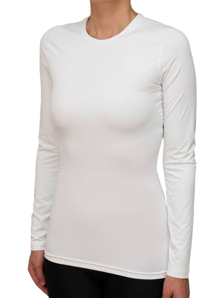 WOMEN UV Langarmshirt ‘avaro white‘ Seitenansicht mit Model 