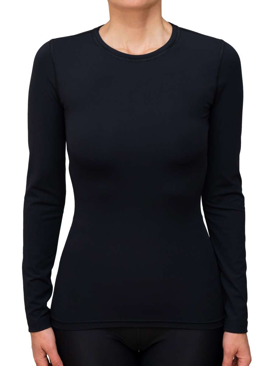 WOMEN UV Langarmshirt ‘avaro black‘ front view with model 